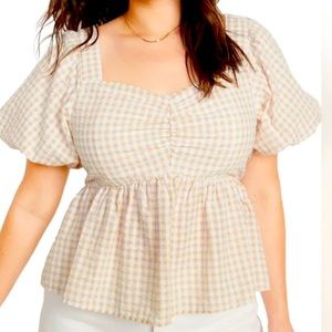 BNWT Old Navy gingham peplum puff sleeve blouse